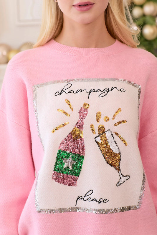 Pop Fizz Clink Champagne Sequin Sweater