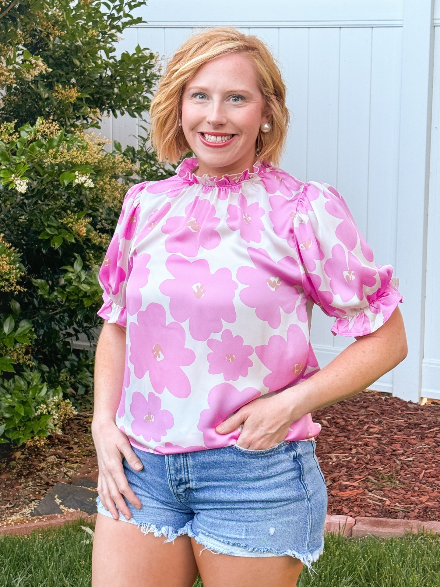 All Yours Pink/Cream Blouse