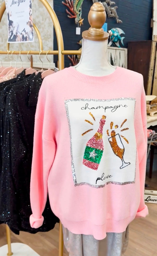 Pop Fizz Clink Champagne Sequin Sweater