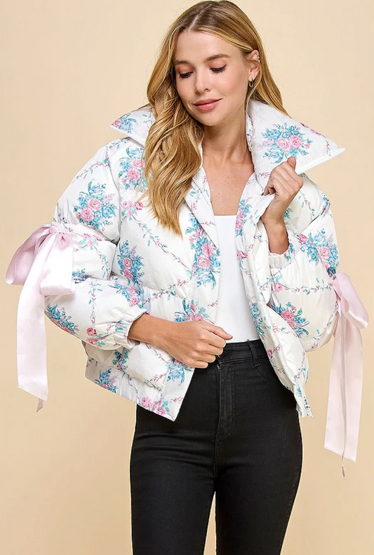 Brooke White Floral Puffer Jacket