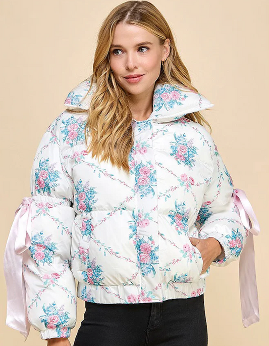 Brooke White Floral Puffer Jacket